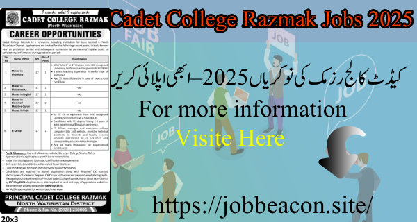 Cadet College Jobs Razmak 2025