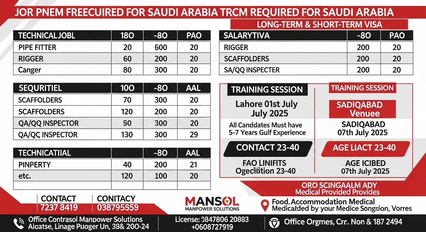 Saudi Arabia Recruitment 2025 MANSOL Offers Best 1500+ Jobs